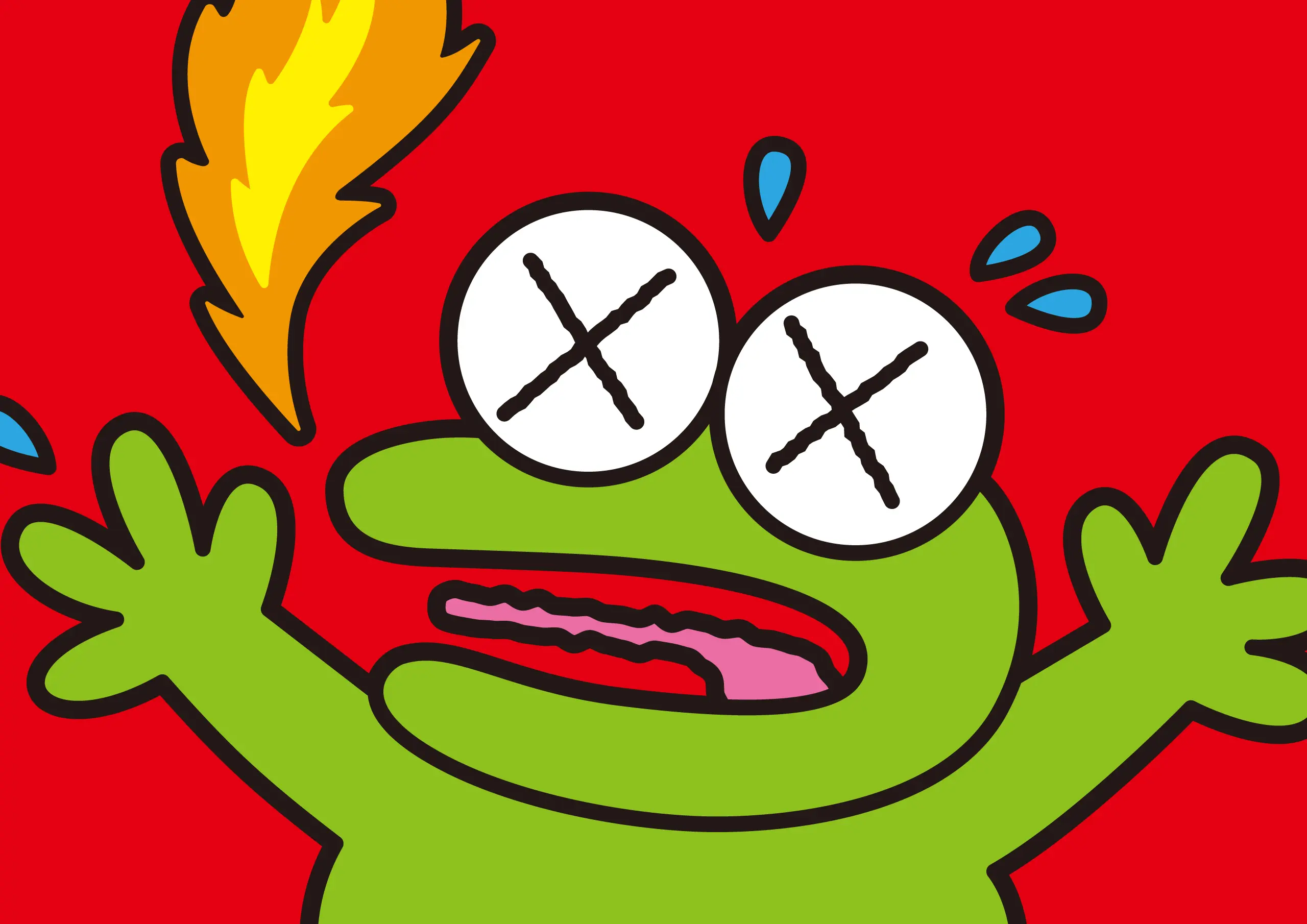 激辛フードを食べるカエルのキャラクター
